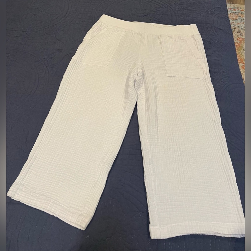 J Jill Pants Womens PL White Color Gauze Lightweight Cropped Sz Petite Lg